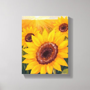 Toile Champ de Tournesols   Aquarelle Fleur Jaune Peinte