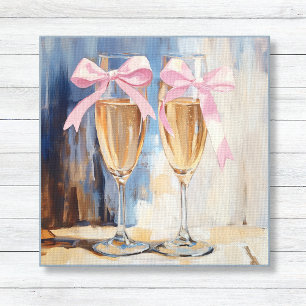 Toile Champagne avec rubans roses Cadeau unique pour une