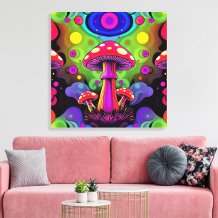 Toile Champignons Rétro Colorés Vibrants Psychedéliques
