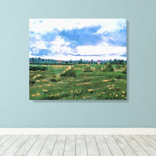Toile Champs de blé avec meules de Vincent van Gogh (Insitu (Plancher de Bois))