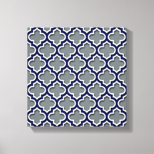 Toile Charcoal Gray Navy White Moroccan Quatrefoil #5DS
