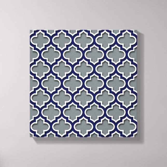 Toile Charcoal Gray Navy White Moroccan Quatrefoil #5DS (Recto)