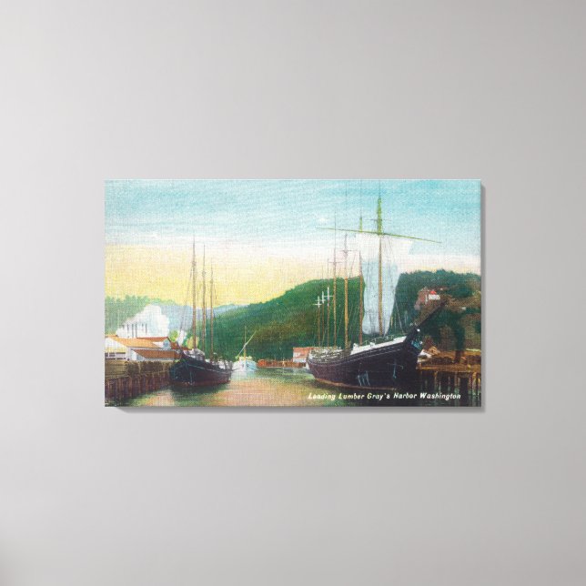 Toile Chargement du bois sur la scène des goélettes (Recto)