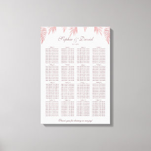 Toile Charm Rose Gold Palm Feuille Mariage Carte de sièg