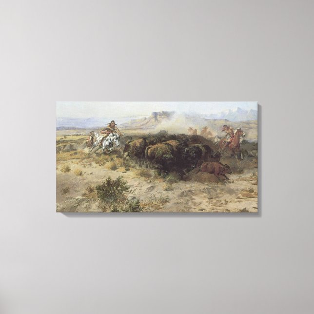 Toile Chasse au bison no 26 par CM Russell, Indiens Vint (Recto)
