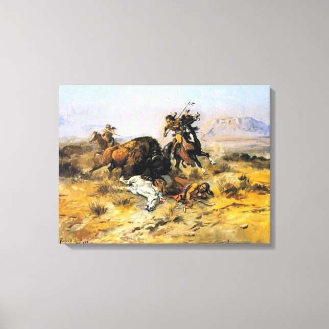 Toile Chasse au bison par Charles M. Russell (Recto)