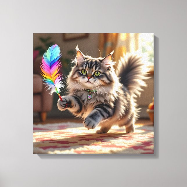 Toile Chat à la luffée mignonne à la recherche d'une plu (Recto)