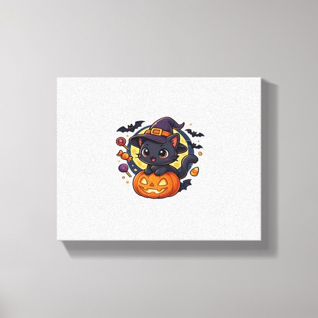 Toile Chat à sorcière sur Citrouille - Halloween Art Ove (Recto)