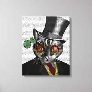 Toile Chat à vapeur - chapeau de dessus et verres jaune