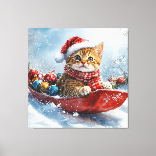 Toile Chat abyssinien en sledge laissez-le neiger Noël