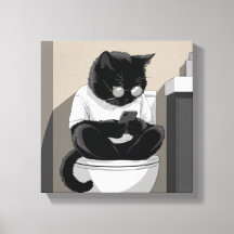 Chat assis sur des toilettes