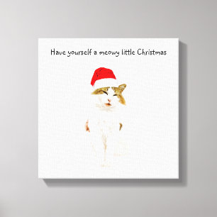 Toile Chat avec Casquette Père Noël