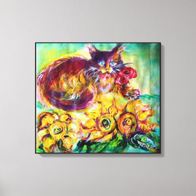 TOILE CHAT AVEC RIBBON ROUGE ET SOUFFRES (Recto)