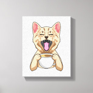 Toile Chat avec tasse de café