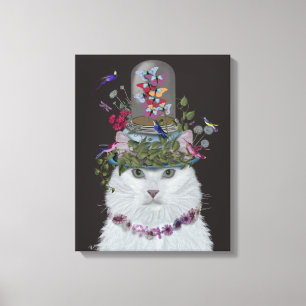 Toile Chat blanc avec cloche à papillon