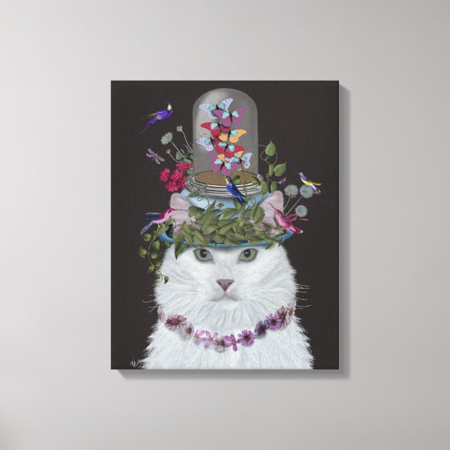 Toile Chat blanc avec cloche papillon (Recto)