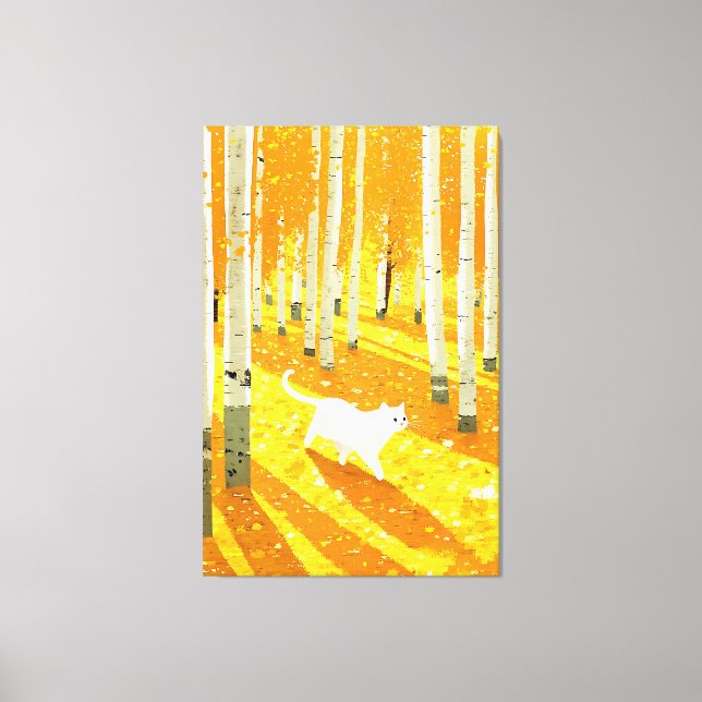 Toile Chat blanc dans la forêt d'Aspen Illustration Art (Recto)
