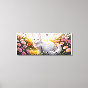 Toile Chat blanc dans le champ de fleurs Ai Art