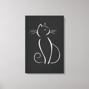 Toile Chat blanc minimaliste sur noir
