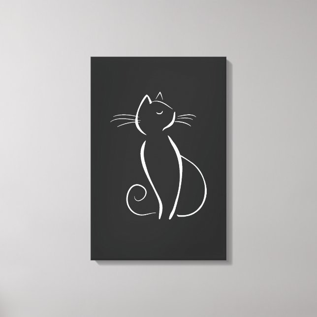 Toile Chat blanc minimaliste sur noir (Recto)