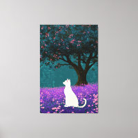 Chat blanc sous l'arbre de chêne Illustration Art