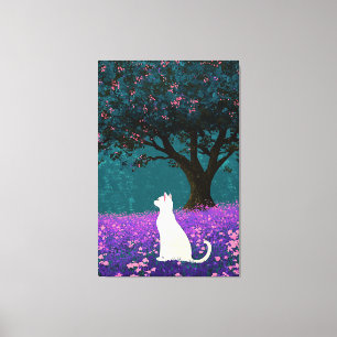 Toile Chat blanc sous l'arbre de chêne Illustration Art