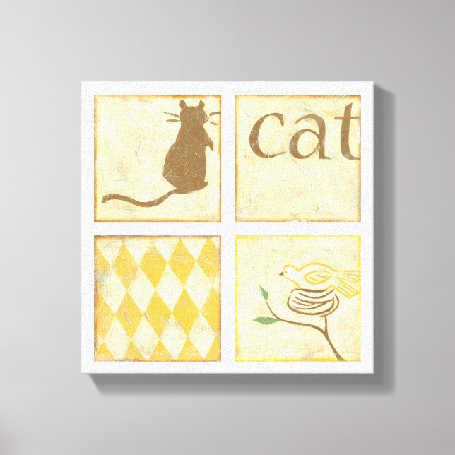 Toile Chat Brown et oiseau jaune par Chariklia Zarris (Recto)
