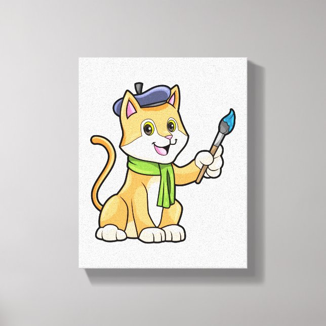Toile Chat comme Peintre avec pinceau et écusson (Recto)