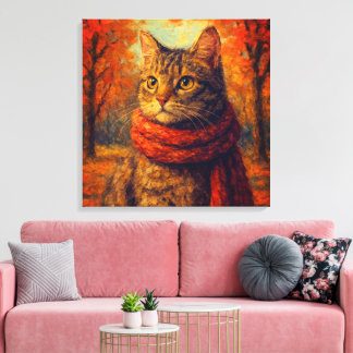 Toile Chat confortable dans la brise d'automne