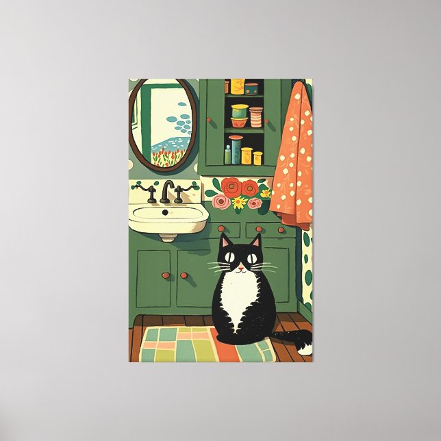 Toile Chat dans la salle de bain V11 (Recto)
