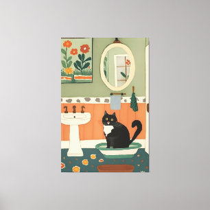 Toile Chat dans la salle de bain V14