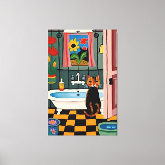 Toile Chat dans la salle de bain V16