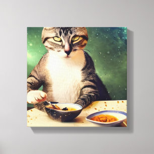 Toile Chat dans l'espace manger du Sushi