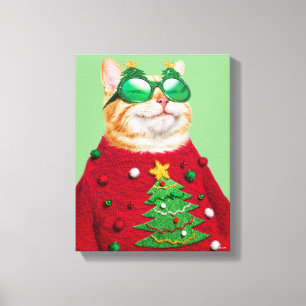 Toile Chat dans un pull de Noël