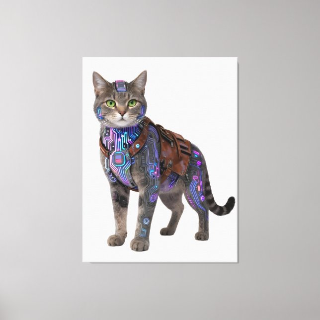 Toile Chat de circuit cyberpunk – Bête de technologie né (Recto)