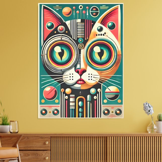 Toile Chat de circuit rétro-futuriste du milieu du siècl (Insitu(Salon))