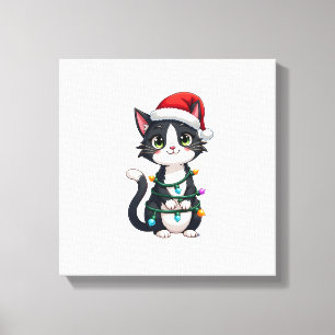 Toile Chat de Noël Smoking chat noir Noël lumières minou