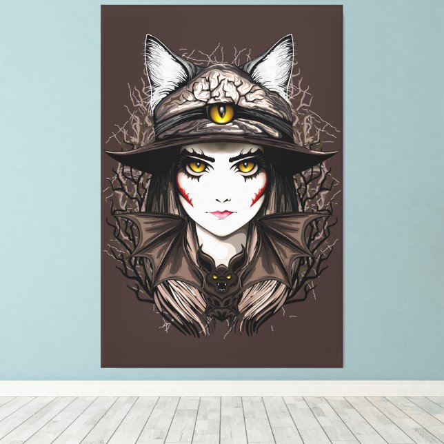 Toile Chat de sorcière Halloween Déplaisant Portrait mig (Insitu (Plancher de Bois))