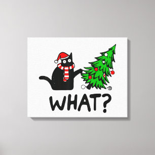 Toile Chat drôle Ce Chat Noir Poussant Arbre de Noël T-