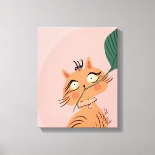 Toile Chat drôle feuille de plante dessin animé