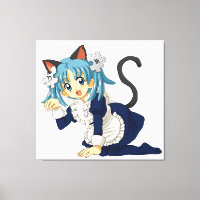 Chat écolière Anime sur ses genoux en robe de femm