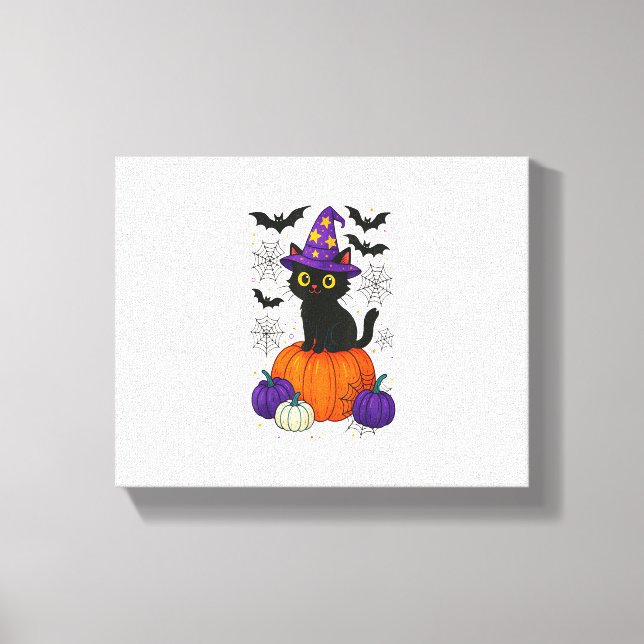 Toile Chat en sorcière noire mignonne Citrouille Hallowe (Recto)