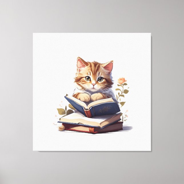 Toile Chat lecture d'un livre (Recto)