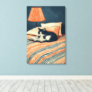 Toile chat lisant au lit