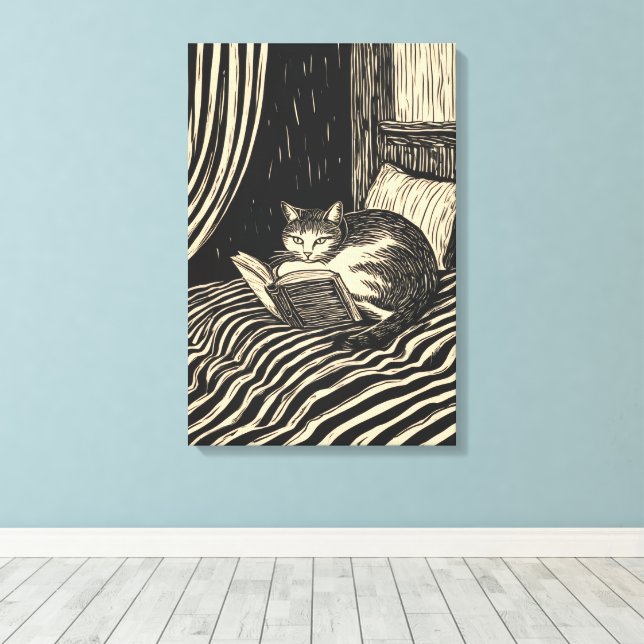 Toile chat lisant au lit (Insitu (Plancher de Bois))