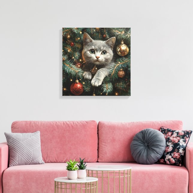 Toile Chat mignon à l'intérieur de l'arbre de Noël (Insitu(Salon))