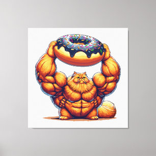 Toile Chat Musclé qui Soulève un Beignet