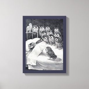 Toile Chat Nightmare Owl Bird, Louis Wain