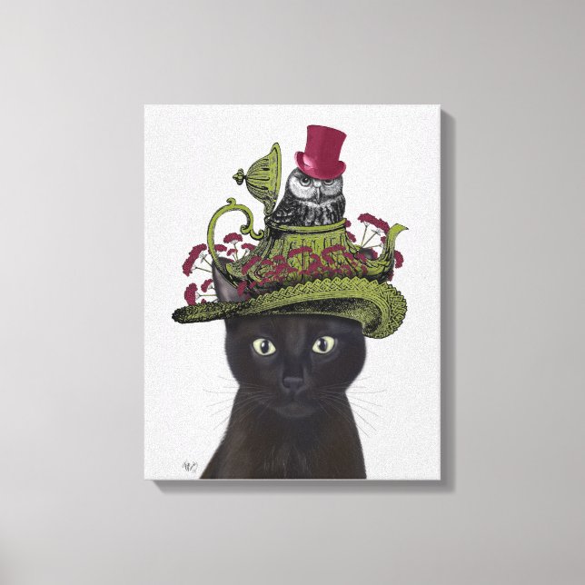 Toile Chat noir avec théière et hibou 2 (Recto)