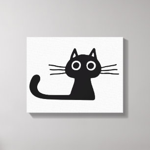 Toile Chat noir chaton noir et blanc art animal noir
